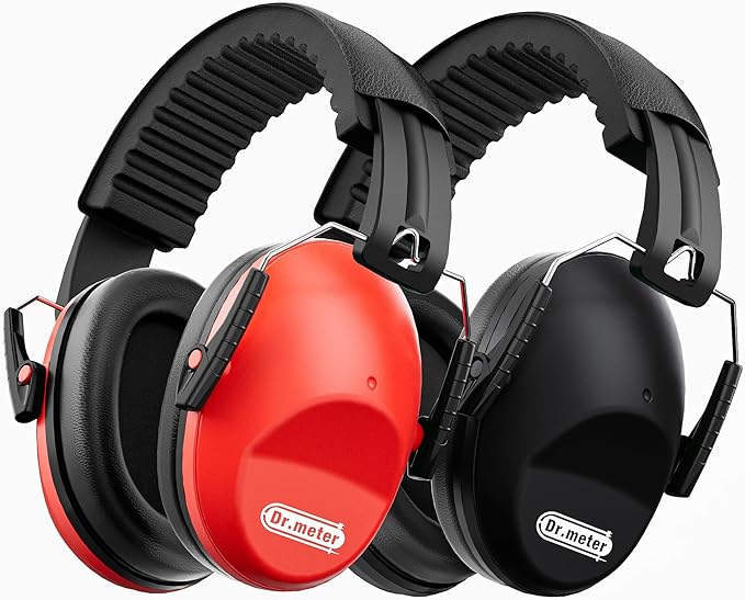 Ear Muffs for Noise Reduction: EM100 27.4 NRR Kids Noise Cancelling Headphones with Adjustable Headband - Kids Ear Protection for Monster Truck Derby Firework - 2 Packs, Black & Red
