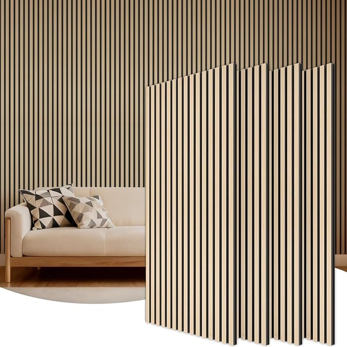 TONOR Wood Slatwall Panels, 4 Pack 47.2" x 23.6"/ 120 x60cm(31ft²) Acoustic Wall Panels, Wood Slat Acoustic Panels for Noise Cancelling and Wall Décor Living Room, Bedroom, Home Decor, Office, Oak