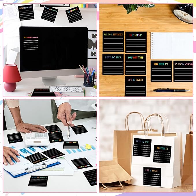 Yinder 24 Pcs Inspirational Sticky Notes Thank You Gift Motivational Sticky Note Pad Employee Appreciation Gift Bulk for Staff Coworker Teacher Nurse Office Groups 3 x 3'' (Inspirational,Black)