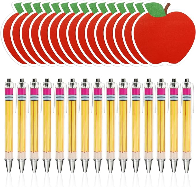 JarThenaAMCS Back to School Ballpoint Pens with Apples Sticky Notepads Cute Stationery Gift Set for First Day of School Party Home Office Supplies,30 Pcs