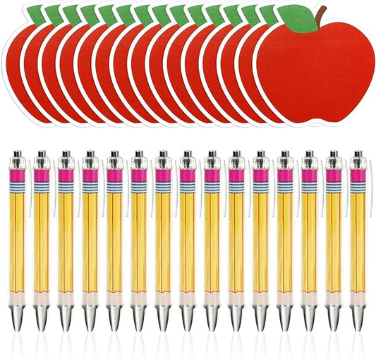 JarThenaAMCS Back to School Ballpoint Pens with Apples Sticky Notepads Cute Stationery Gift Set for First Day of School Party Home Office Supplies,30 Pcs