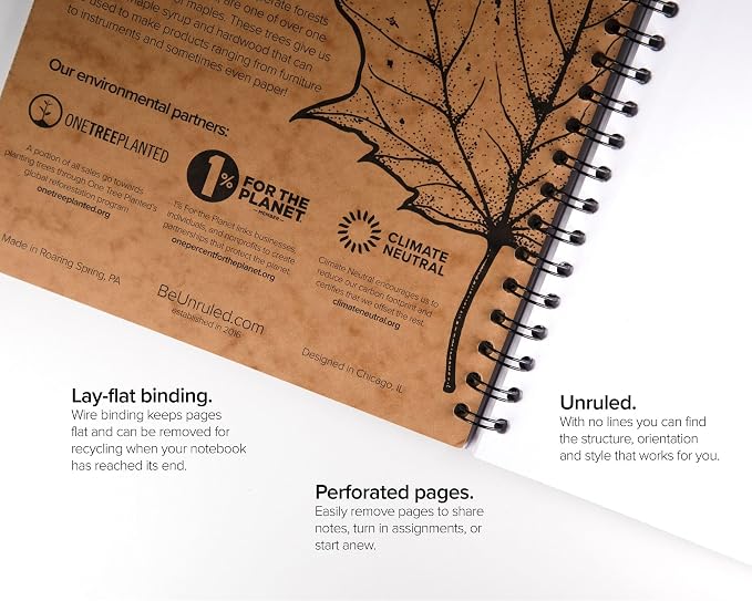 Unruled Classic Blank Spiral Notebook, 60lb Premium Plain Paper, 70 Sheets, Recycled and Sustainable, 10.5" x 8", 3 Pack, Black Foil/Wire