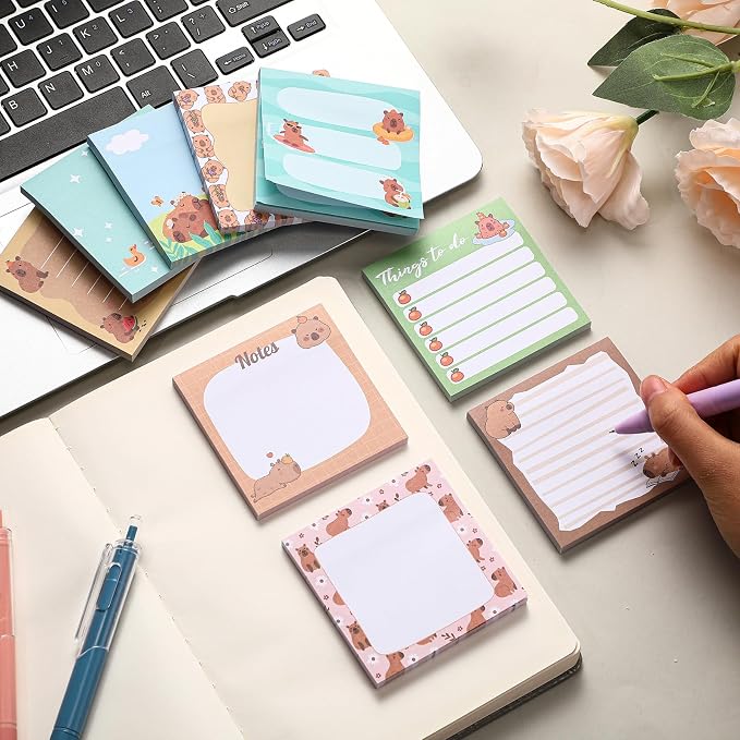 9 Pads Cute Sticky Notes Cartoon Self Stick Notepads 3x3 Inches Notes Adhesive Memo Pad Office Decor Gifts for Students School Teacher Office Meeting(Capybara)