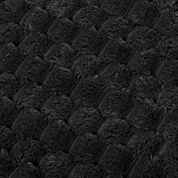 Vessia Flannel Fleece Throw Blanket(50x70 inch), 3D Jacquard Black Fuzzy and Warm Blanket for Couch,Sofa,Bed,Chair, 300GSM Super Soft Touch Cozy Lightweight Throw for All-Season Home Decor