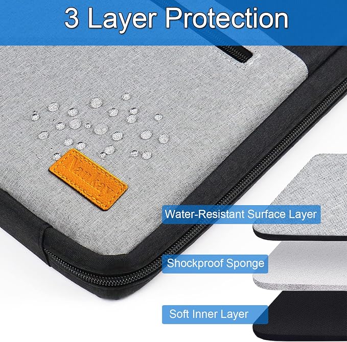 Laptop Sleeve, Slim Durable Notebook Computer Protection Case Business Briefcase Handle Bag Compatible with 14 15 15.4 inch MacBook Pro HP Dell Acer Asus Chromebook, Black/Grey