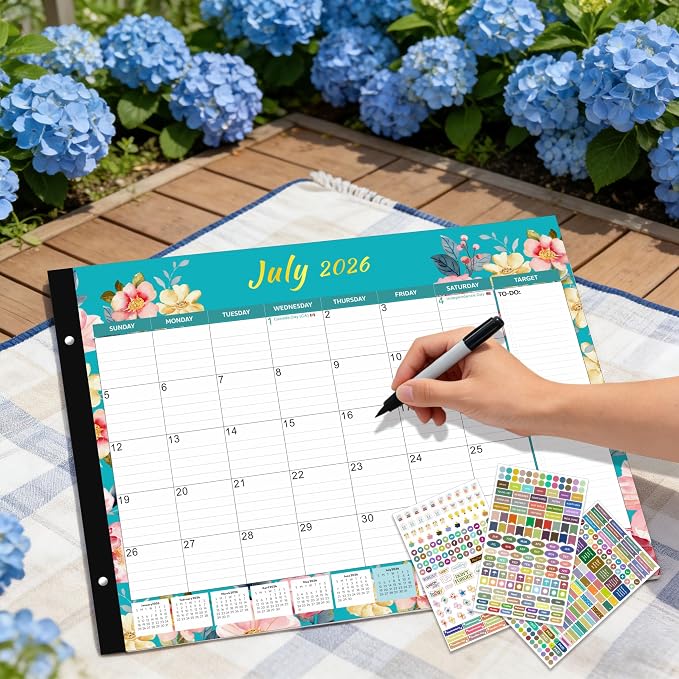 2026 Desk Calendar Large 22x17 Inches,Large Desk Calendar 2026-2027,18 Month,Suitable For Home,School Or Office,With Plastic Cover,Monthly Calendar(Cyan)