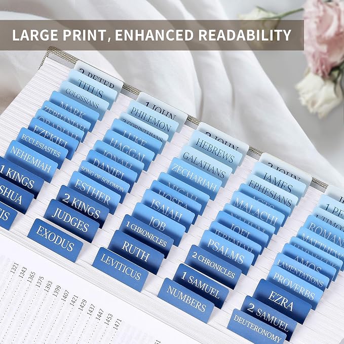 Bible Tabs for Women & Men, Bible Tabs for Study Bible, Large Print Neutral Bible Tabs for Easy Navigation, Bible Index Tabs, 66 Tabs Old & New Testament, Extra 9 Blank Tabs - Ocean Serenity