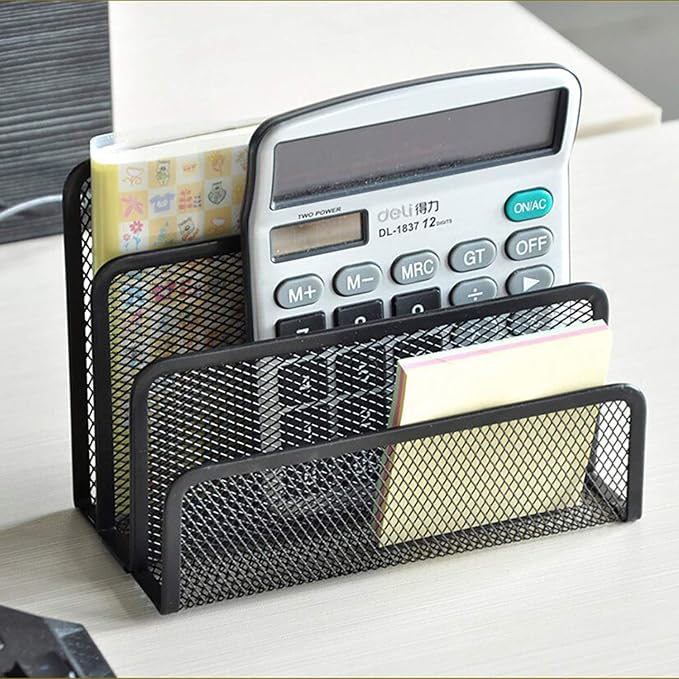 VANRA 2 Small Letter Sorters Desktop Envelopes Holder Organizer Metal Mesh | 2 Pack Desk Letter Organizer 4 Compartments Bills Holder Paper Sorter Letter Tray for Office School Storage (Black)