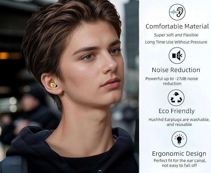 Ear Plugs for Sleeping Noise Cancelling, 32dB Ear Plugs for Noise Reduction, Ultra-Comfy Ear Plug for Concerts, Snoring, Deep Focus, Soft Silicone Ear Plug with 8 Ear Tips and Carry Case Black-Yellow