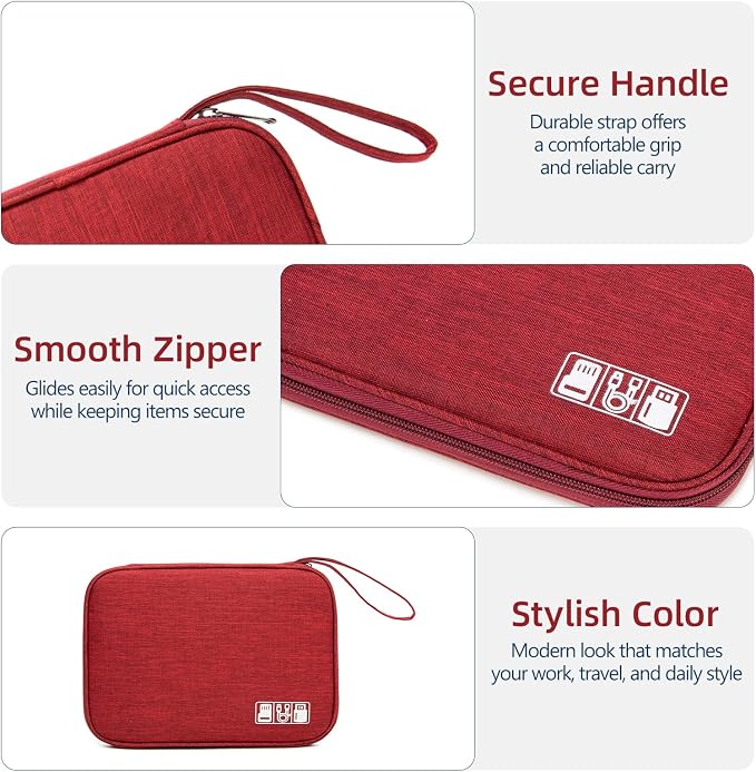 Electronics Organizer Travel Case - Water-Resistant Tech Bag for Cables, Chargers & Cord Management - Small Portable Pouch for Travel Accessories, Gear Bag for Airplane & Business