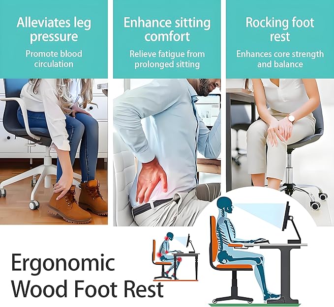 Under Desk Footrest for Office, Ergonomic Foot Rest for Under Desk at Work, Wood Foot Stool to Teacher Supplies, Student Gifts, Doctors Office Accessories
