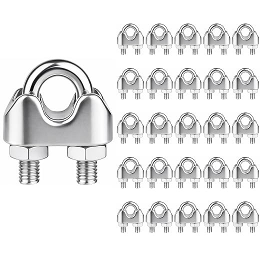 25Pcs 3/16 inch Stainless Steel Wire Rope Cable Clamp,M4 Wire Rope Clamp for Various Commercial, Industrial, and Residential Projects