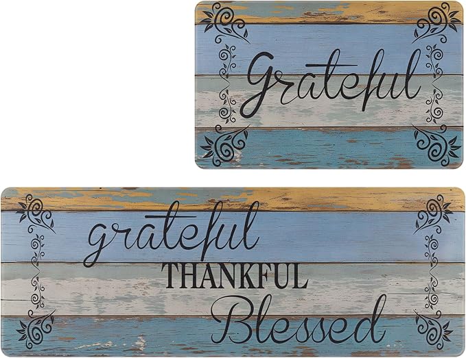 HEBE Anti Fatigue Kitchen Rugs Set of 2, Non Slip Cushioned Kitchen Mats for Floor, Waterproof Farmhouse Kitchen Carpet Set Comfort Standing Desk Mat for Sink,Office,Laundry