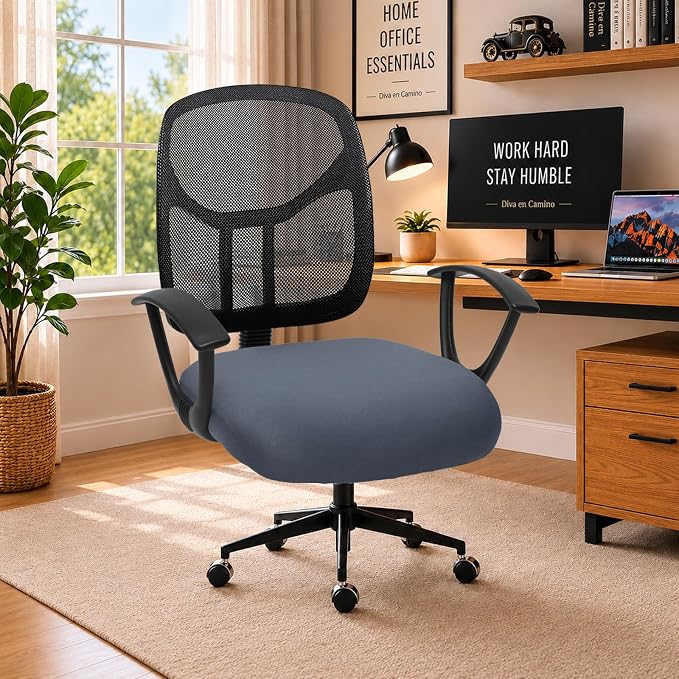 DIVA EN CAMINO DEC Stretchable Desk Office Chair Seat Cushion Covers - Universal Spandex Computer Chair Slipcover - Removable Washable Cushion Protectors for Dogs, Cats, Pets, Dark Gray