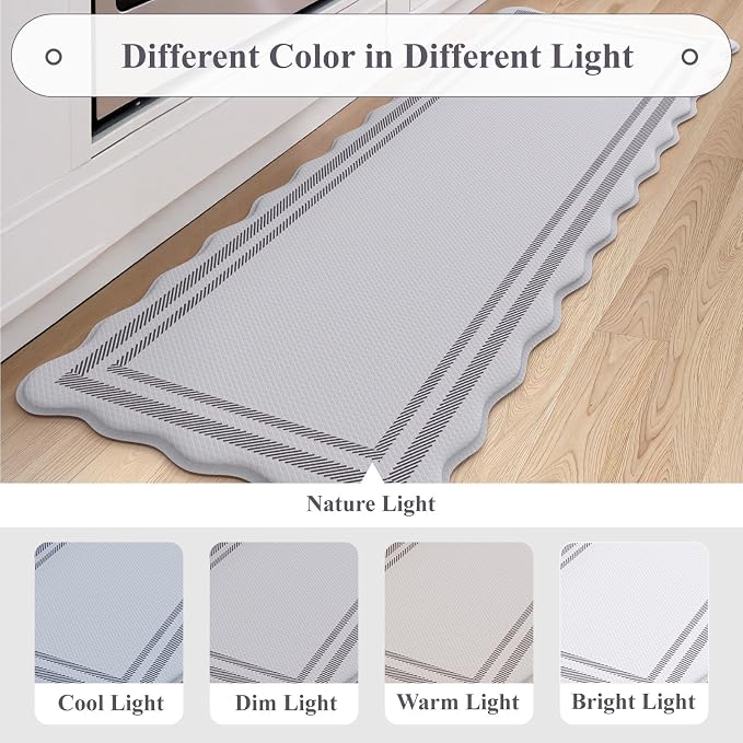 KIMODE Anti Fatigue Kitchen Mats, Light Grey Kitchen Rugs 17"x47"+17"x29" | Padded Kitchen Mat for Floor, Comfort Standing Desk Mat, Cushioned Kitchen Mats for Floor 2 Piece for Laundry Office Sink