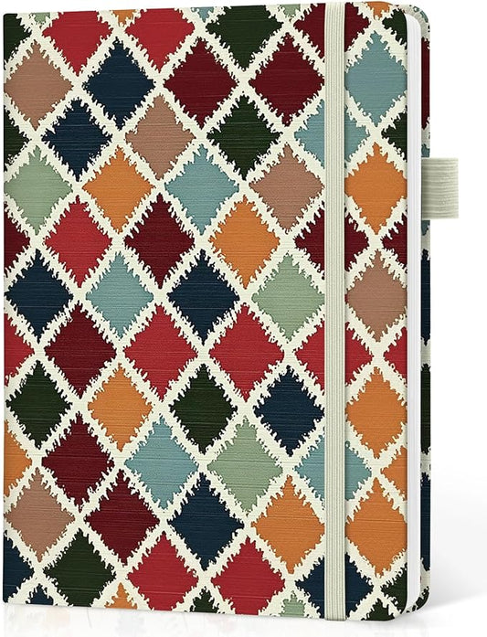 Taja Lined Journal Notebook for Women & Men, Hardcover Leather Journal for writing, A5 College Ruled Notebook for Work & Note Taking, Perfect for Office School Home Supplies, 160 Pages, Retro Argyle