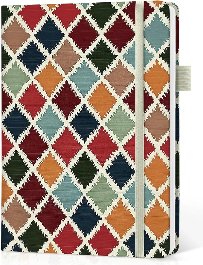 Dotted Journal Notebook for Women & Men, Hardcover Leather Journal for Writing, A5 Dotted Journaling Notebook for Work & Sketching, Perfect for Office School Home Supplies, 160 Pages, Retro Argyle