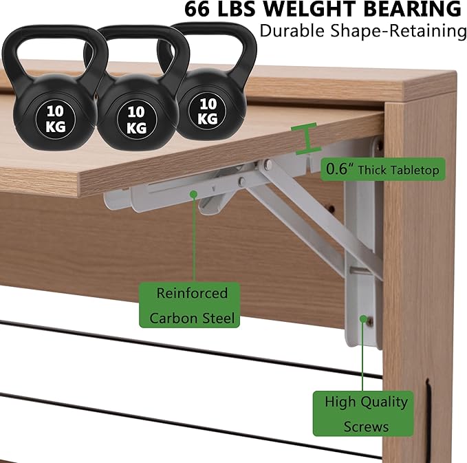 Wall Mounted Folding Table, Floating Wall Desk Fold Down for Small Spaces, Wall Mount Desk for Home Office Computer Workstation,Study Work Bench, Kitchen Dining (24.8 * 16.3inch, Wood Color)
