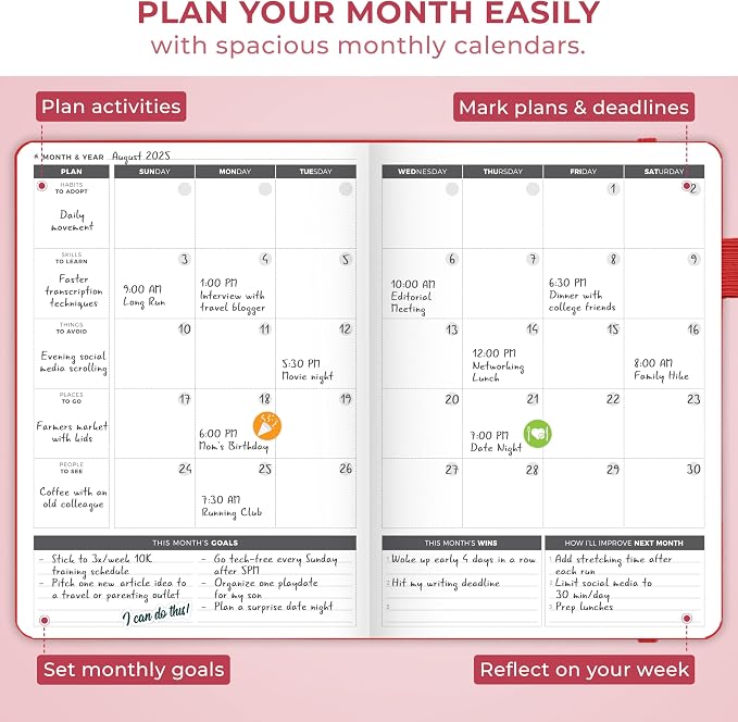 Clever Fox Planner Large – Undated Weekly & Monthly Planner for Productivity, Time Management & Goals – Organizer Journal – 7x10” (Red)