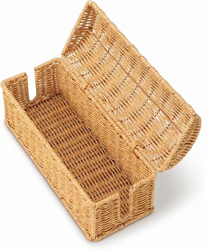 Rattan Cable Management Box, Ventilated Cord Hider with Flip Lid | Hand Woven Craft, Ventilated Heat Dissipation, Easy Access Protective Curved Flip Lid, Boho Woven Decor for Home and Office