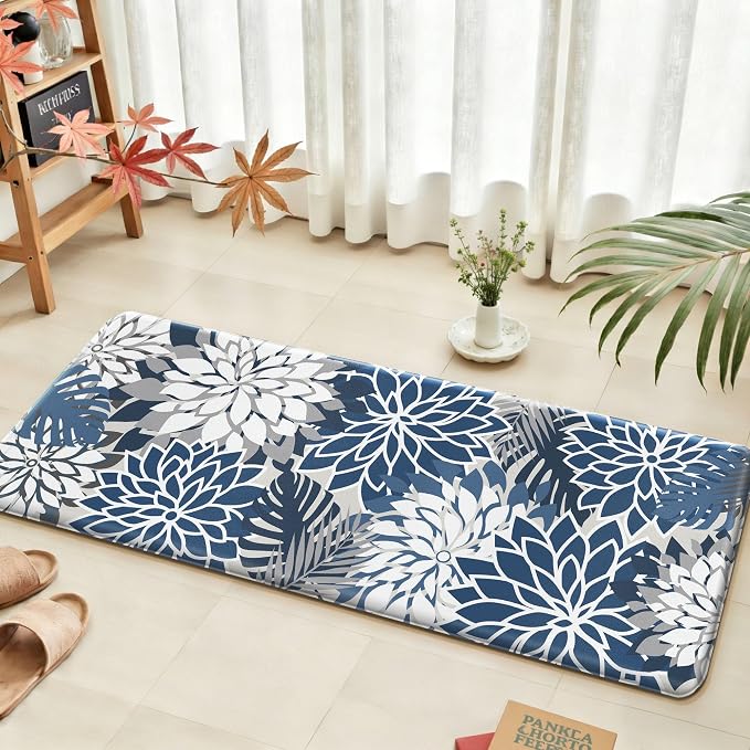 Arenarug Kitchen Mats for Floor 2PCS Cushioned Anti Fatigue Kitchen Mats Waterproof Non Slip Kitchen Mat Rug Set Comfort Foam Standing Mat for Sink, Laundry, Office, 24"x39"+24"x59", Blue Gray