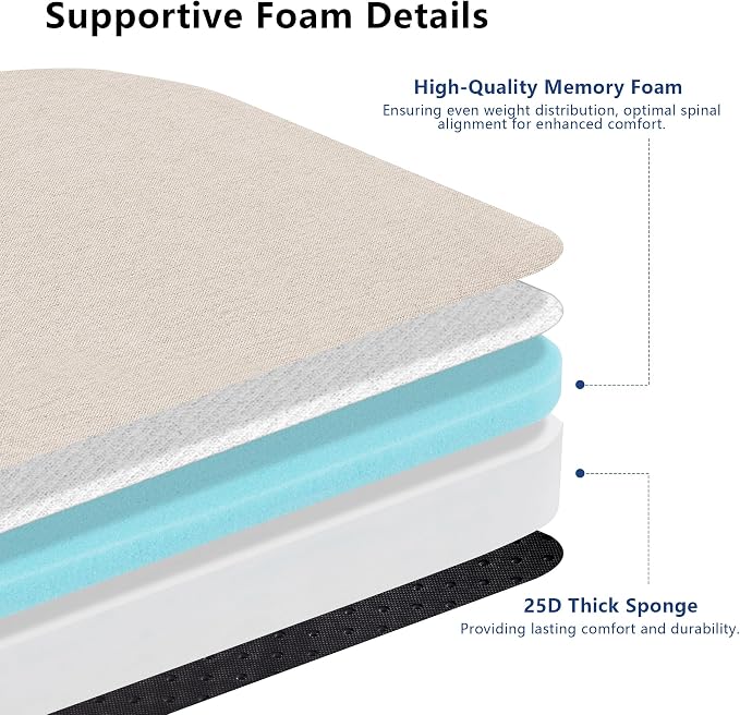 Nordjager Chair Cushions for Dining Chairs, 6 Pack Memory Foam Cushion | 2.5" Thick Chair Cushion; Waterproo Surface with 17" x 16" Size for Kitchen & Dining Chairs, Secure Ties and Washable Cover.