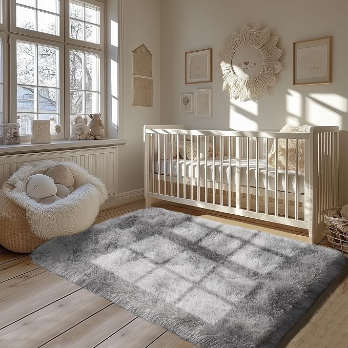 Zentavio Area Rugs for Living Room Small Carpet for Bedroom 3x5 Bedside Washable Soft Fluffy Shag Aesthetic Plush High Pile Throw Rug for Nursery Kids Room Dorm Room