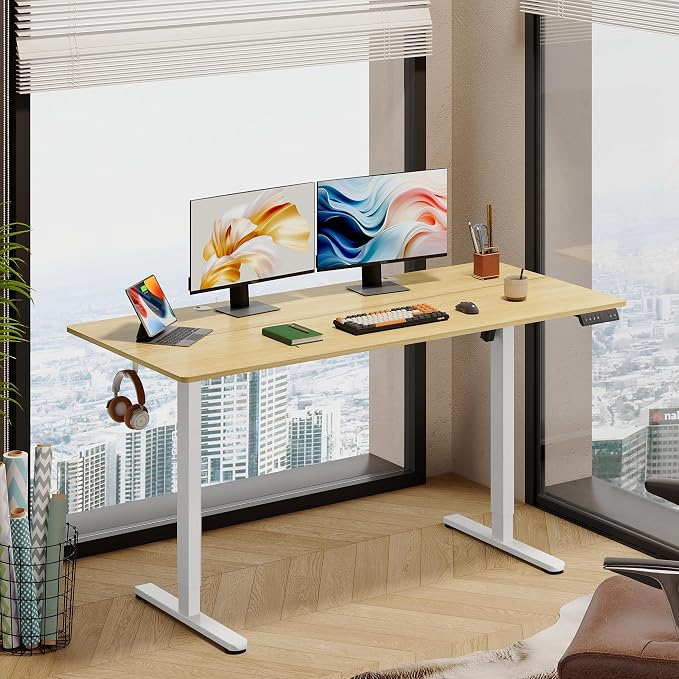 DEVAISE 63 Inch Standing Desk with Split Top, Ergonomic Computer Desk, Maple