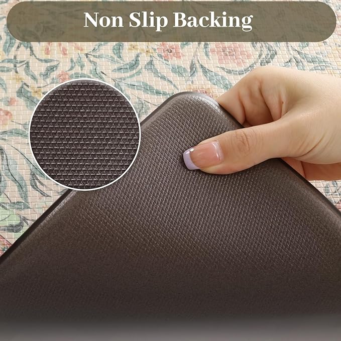 KIMODE Anti Fatigue Mats for Kitchen Floor 20"x47"+20"x32", Boho Farmhouse Kitchen Rugs Sets of 2, Cushioned Kitchen Floor Mats Non Slip, Comfort Standing Mats for Sink Laundry Desk Beige