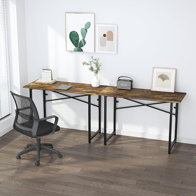 Lutown-Teen 47 inch Folding Computer Desk, Writing Gaming Computer Camping Table, No Assembly Required Home Office Desk, Rustic Brown
