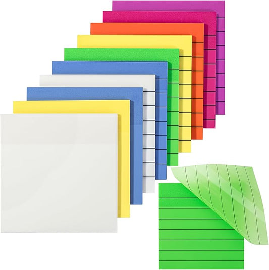Mr. Pen- Transparent Sticky Notes, 3"x3", 10 Pads, 7X Lined, 3X Blank, 500 Sheets, Vibrant Colors, Lined Transparent Sticky Notes Lines, Back to School Supplies, Stocky Notes for Bible Journaling