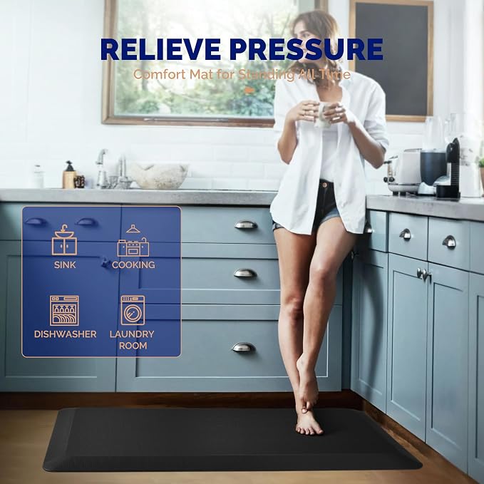FEATOL Anti Fatigue Mat for Standing, 9/10 Extra Thick Ergonomic Standing Desk Mat, Comfort Memory Foam Standing Mat at Home,Office All Day (20" x 59", Black, 1PC)