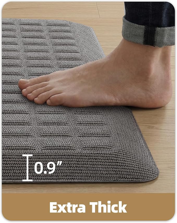 Color&Geometry Kitchen Floor Mat 20x39 Extra Thick Anti Fatigue, Grey | 0.9in High Dense Foam Mat For Standing Comfort,Easy Clean,Stain Resistant,Beveled Safe Edges,Stress/Pian Relief,Foot Rest