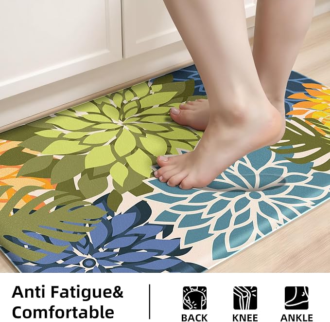 Arenarug Kitchen Mats for Floor 2PCS Cushioned Anti Fatigue Kitchen Mats Waterproof Non Slip Kitchen Mat Rug Set Comfort Foam Standing Mat for Sink, Laundry, Office, Yellow Green