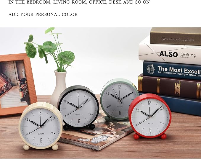 Analog Clock, Alarm Clock Battery Operated, Non Ticking Desk Clocks for Student, Back to School Supplies, Clock for Bedroom with Night Light , Simple Stylish Design, Vintage Clock For Room Décor