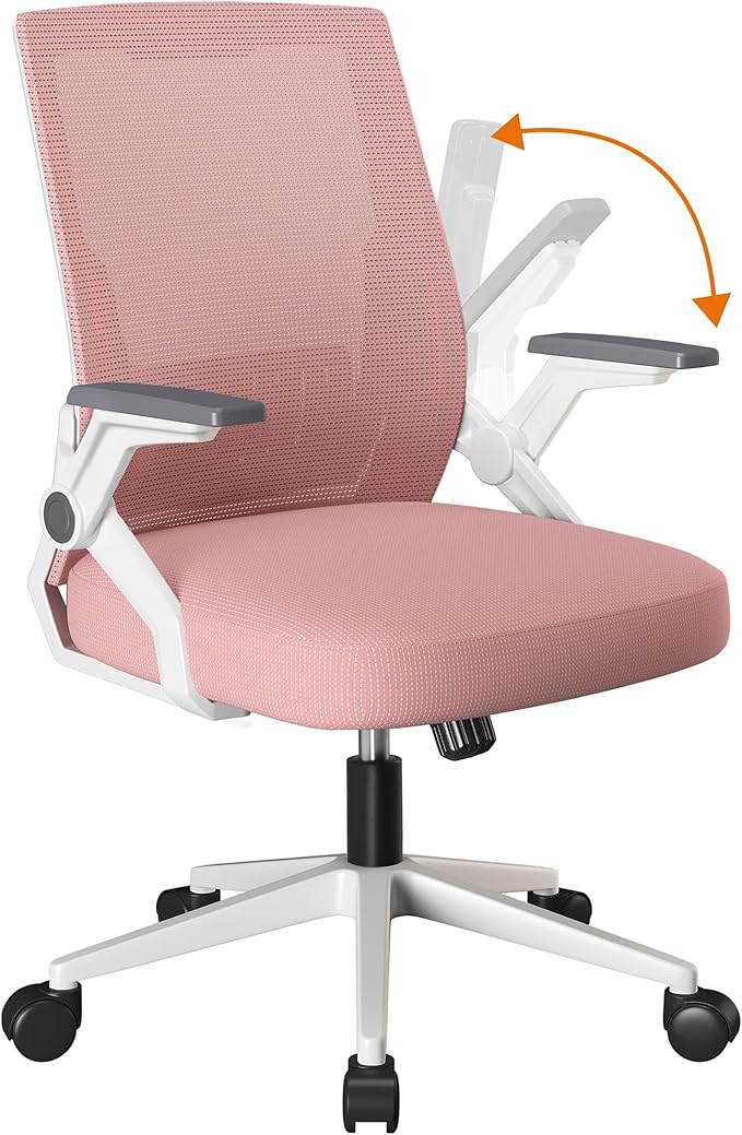 COMHOMA Office Chair with Flip-up Armrests Ergonomic Computer Desk Chair with Adaptive Lumbar Support & Breathable Mesh, Pink
