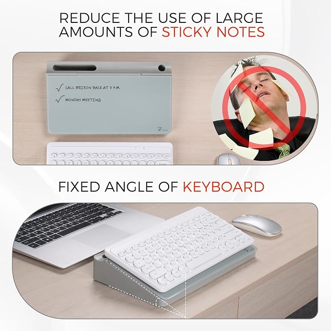 TOWON Small Compact Glass Desktop Whiteboard with Storage – 12 x 7 in Dry Erase Board for Desk, Home Office, School | Includes 5 Markers, Eraser & Holder | Space-Saving Organizer, Stone Gray