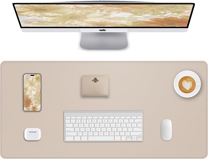 AFIING Extra Large Desk Mat - 55" x 24" PU Leather Non-Slip Desk Pad for Office and Home - Ideal for Large Mouse Pad and Desk Mats on Top of Desks (Beige)