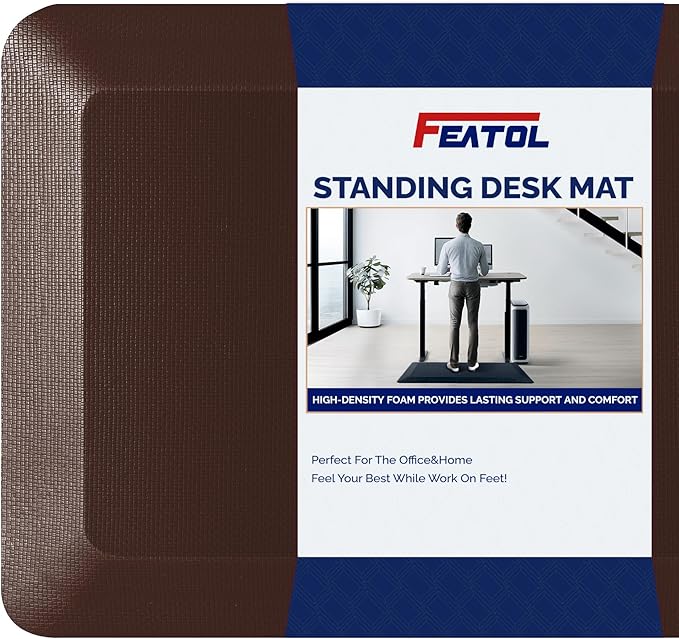 FEATOL Anti Fatigue Mat for Standing, 9/10 Extra Thick Ergonomic Standing Desk Mat, Comfort Memory Foam Standing Mat at Home,Office All Day (20" x 32", Brown, 1PC)