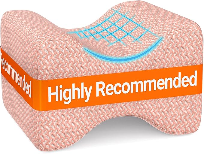 BlissTrends Memory Foam Knee Pillow, Knee Pillow for Side Sleepers, Leg Pillows for Sleeping Blood Circulation, Elevation Pillow for Spine Aligning, Sciatica, Back, Hip, Knee, Ankle Pain, Pink
