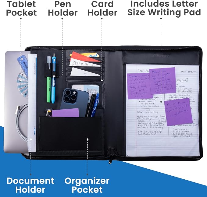 Case it The Supreme PADFOLIO Case-it Zippered Business Meeting Padfolio Tablet Case| Professional Portfolio with Letter Size Writing Pad - PAD -62-NVY