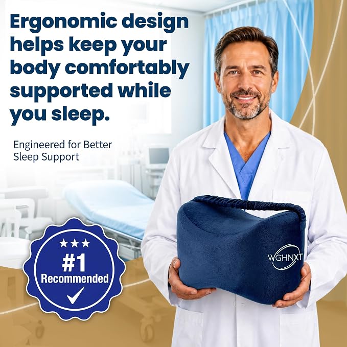 Knee Pillow for Side Sleepers,Memory Foam Leg Pillow with Strap,Between the Knees Pillows for Side Sleeping,Support Cushion for Sciatica,Back,Hip,Knee,Joints and Spine Alignment,Navy