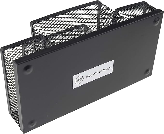 Fengtaiyuan T02 Black-Plus, Big Black Metal Wire Mesh Pencil Holder, Desktop Organizer