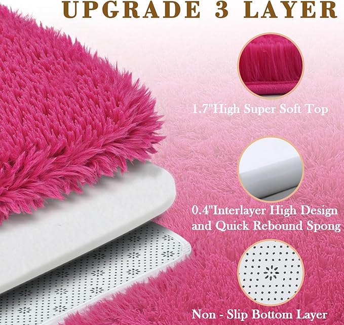 Rugs for Living Room 5x8, Alfombras para Salas Shag Large Plush Soft Area Rug, Shaggy Carpets for Bedroom,Boys Girls Home Decor Aesthetic(Hot Pink, 5 x 8)