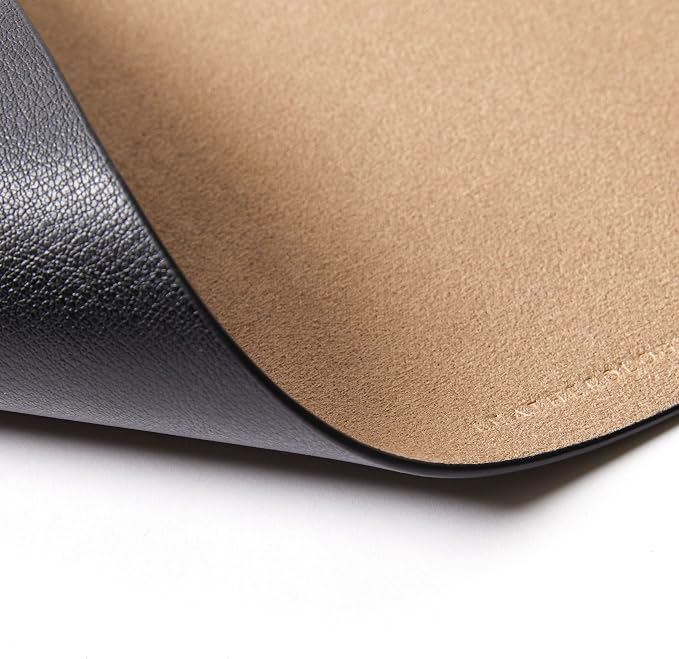 Premium Black Modern Mouse Pad – Full Grain Leather Desk Pad with Microsuede Base & Slim Travel Design