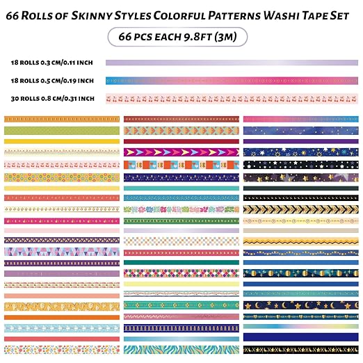 66 Rolls Gold Foil Washi Tape Set - Decorative Washi Stickers, Colored Tape, Cute Washi Tapes for Journaling Supplies, Scrapbooking Supplies kit, Junk Journal, Craft Supplies