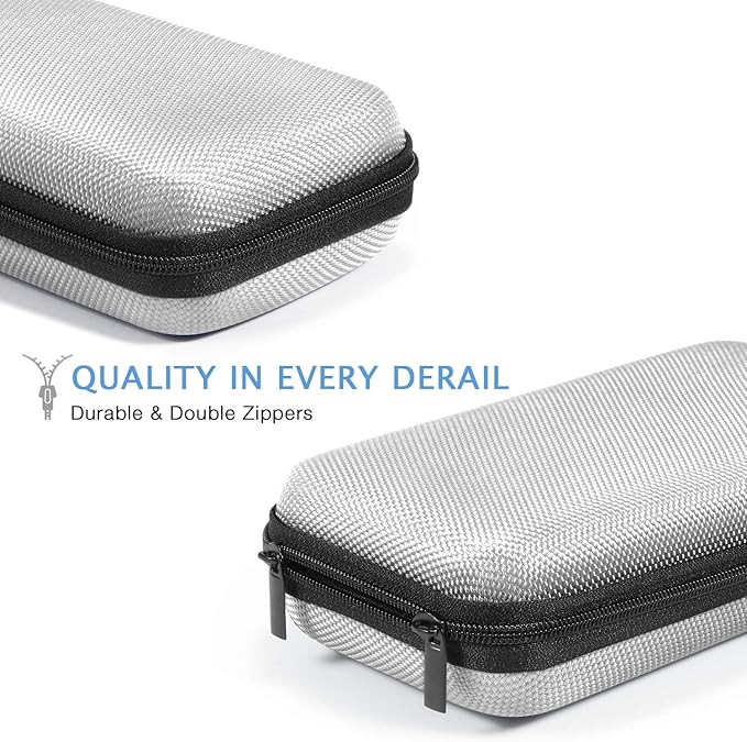 Portable Protection Hard EVA Travel Carrying Case with Mesh Pocket, Shockproof Exterior - Universal Small Electronic Tech Zipper Bag Pouch Organizer for Cell Phone, Charger, Cord, Cable - Silver