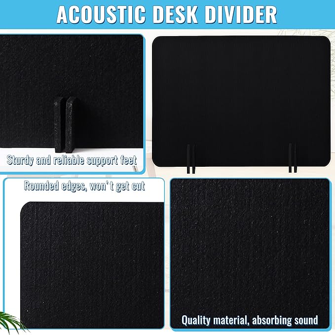 Desk Privacy Panel Set, Desk Partition Cubicle Wall Freestanding Noise-Reduction Panels Room Divider, Soundproof Partition with Support Feet for Office or Home Use (Black, 40 * 60 cm)