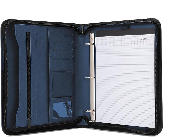Forevermore Portfolios Padfolio Binder - Professional Faux Leather Travel Organizer Pouch for Tablet, Documents, Presentation Folders, Business Cards - Zipper Closure with Notepad - Brown