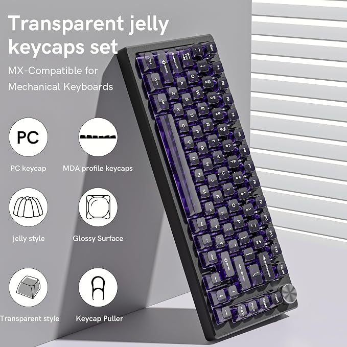 dagaladoo Clear keycaps,Transparent Keyboard keycaps,Jelly Key caps Set,Shine Through keycap，MDA Profile Keyboard caps for Mx Switches Mechanical Keyboard(Purple)